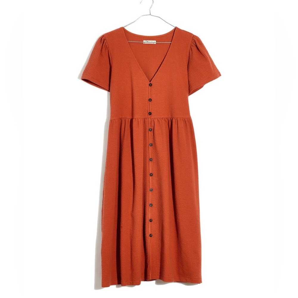 NWT Madewell Seersucker Knit Button-Front Midi Dress